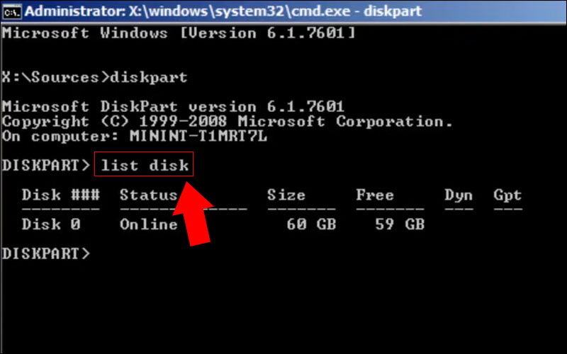 Lệnh List disk